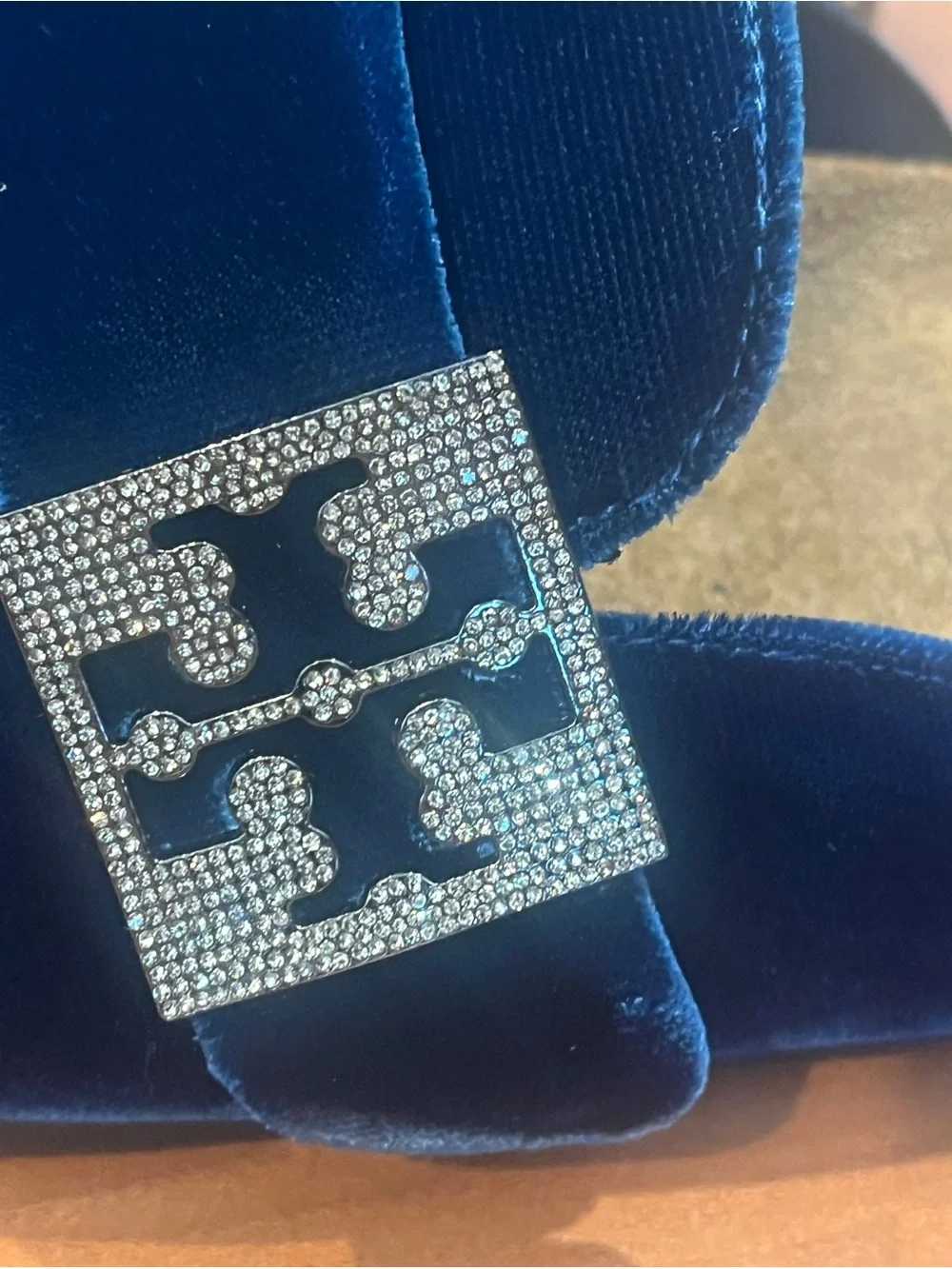Tory Burch Mellow Pave Velvet Mule in Ocean/Silver - size 6M - NIB